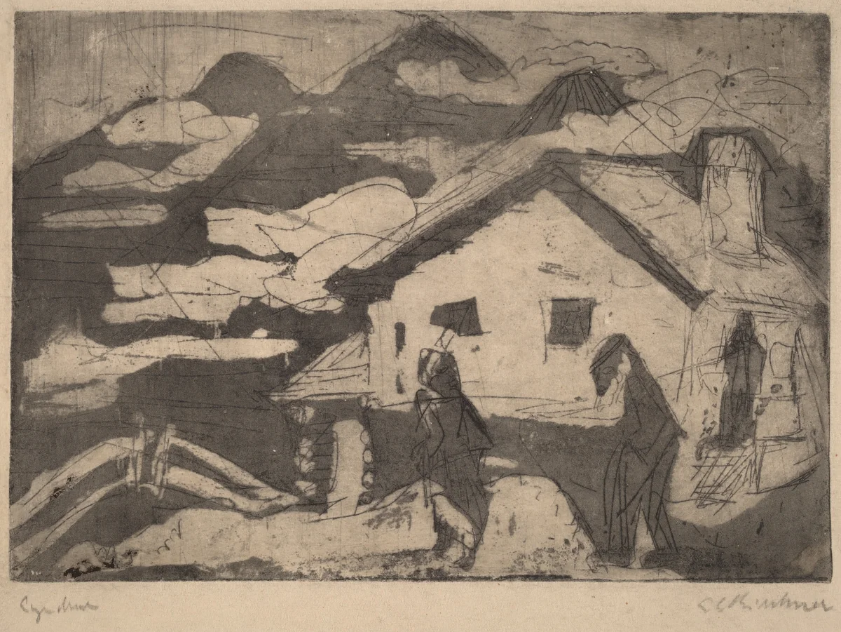 Alpine Huts in Fog by Ernst Ludwig Kirchner, print, 1920