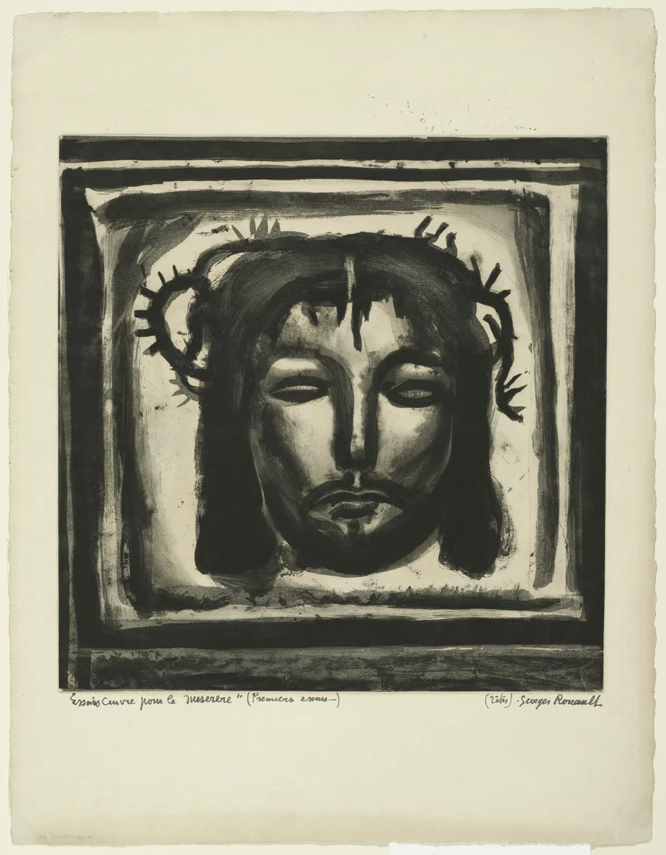 Trial proof for And Veronica With Her Delicate Linen Still Goes Her Way..., plate XXXIII from Miserere by Georges Rouault, print, 1922