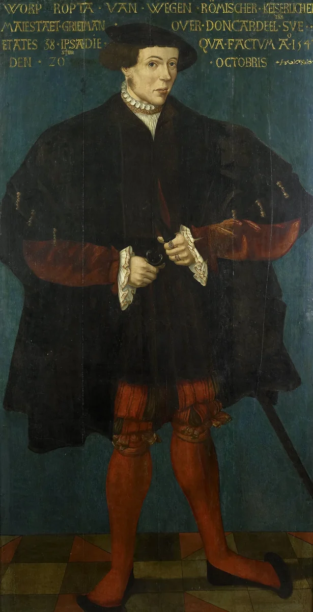 Portrait of Worp van Ropta, Chief Magistrate of East Dongeradeel by Friese School, painting, 1542