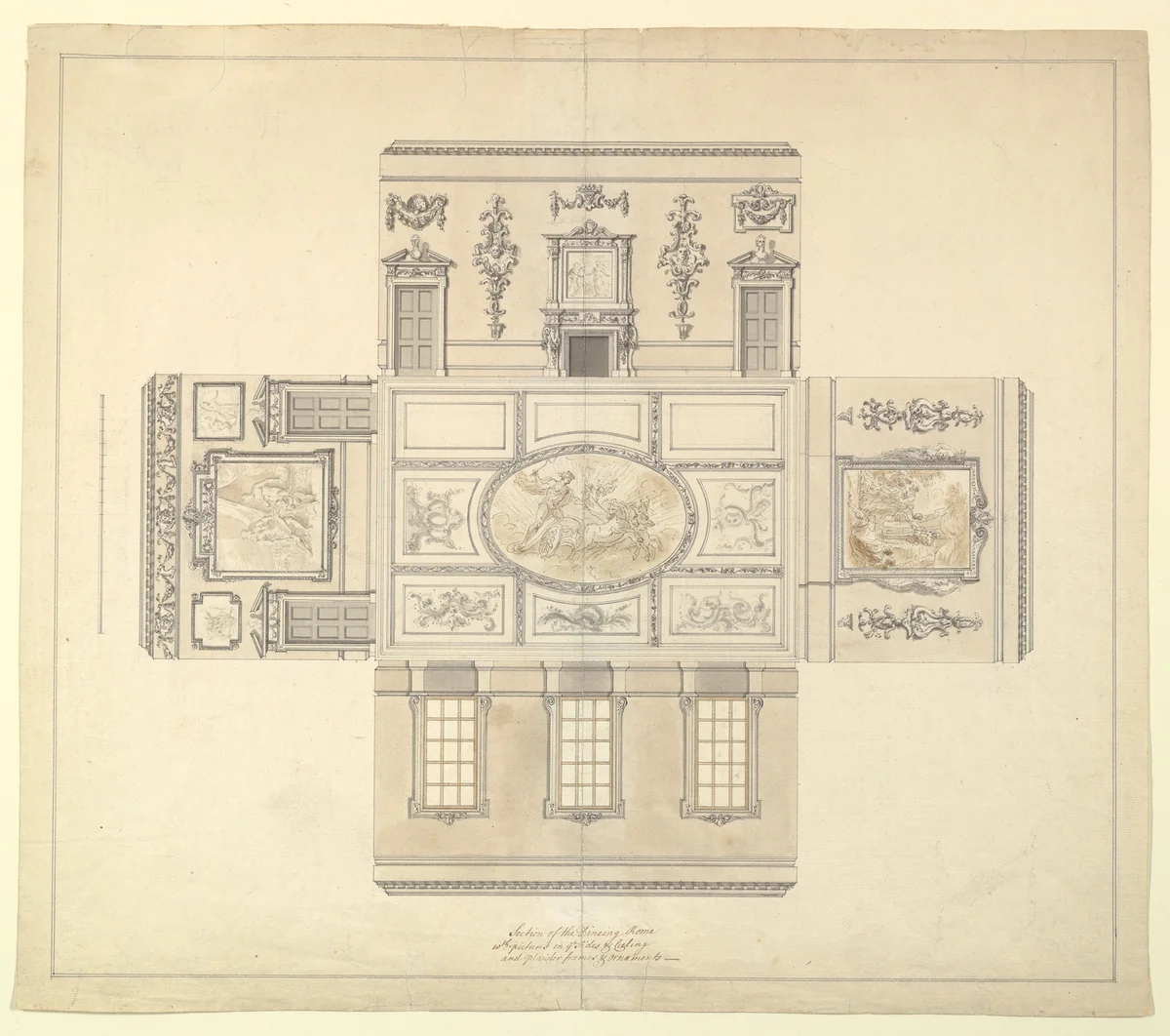 Design for the Dining Room at Kirtlington Park, Oxfordshire by John Sanderson, drawing, 1747-1748