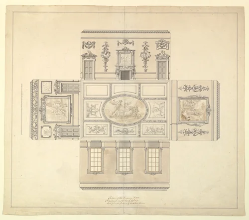 Design for the Dining Room at Kirtlington Park, Oxfordshire by John Sanderson, drawing, 1747-1748