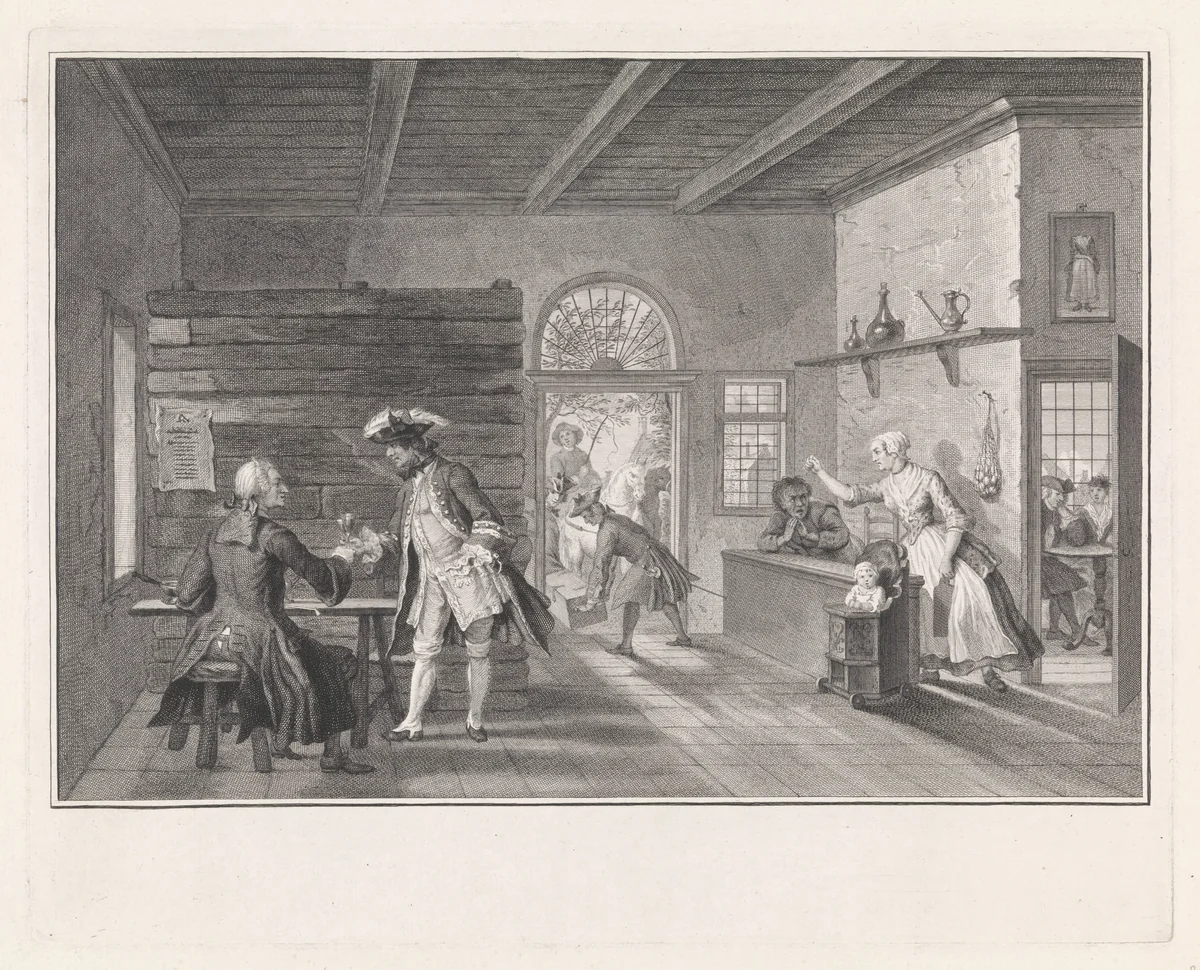De Puiterveense helleveeg achter de tap by Pieter Tanjé, print, 1752-1761