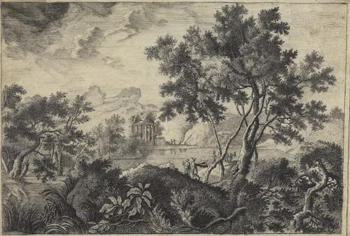 Classical Landscape with a Tempietto by Frédéric de Moucheron, drawing, 1633-1686