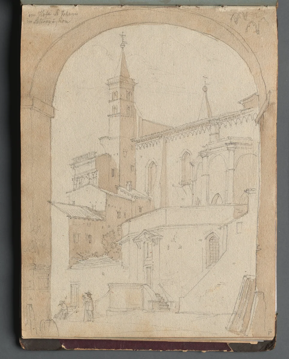 Album with Views of Rome and Surroundings, Landscape Studies, page 18a: Saint John Lateran, Rome by Franz Nadorp, book, 1830-1870