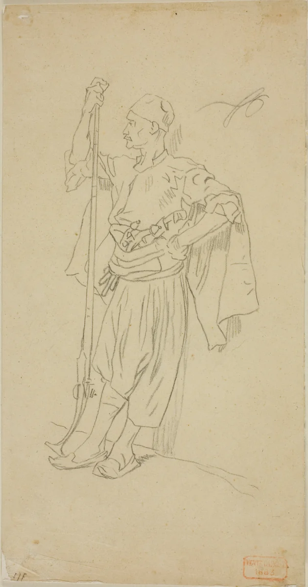 Armed Arab Leaning Against a Wall by Charles Bargue, drawing, 1846-1883