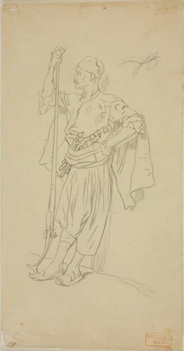 Armed Arab Leaning Against a Wall by Charles Bargue, drawing, 1846-1883