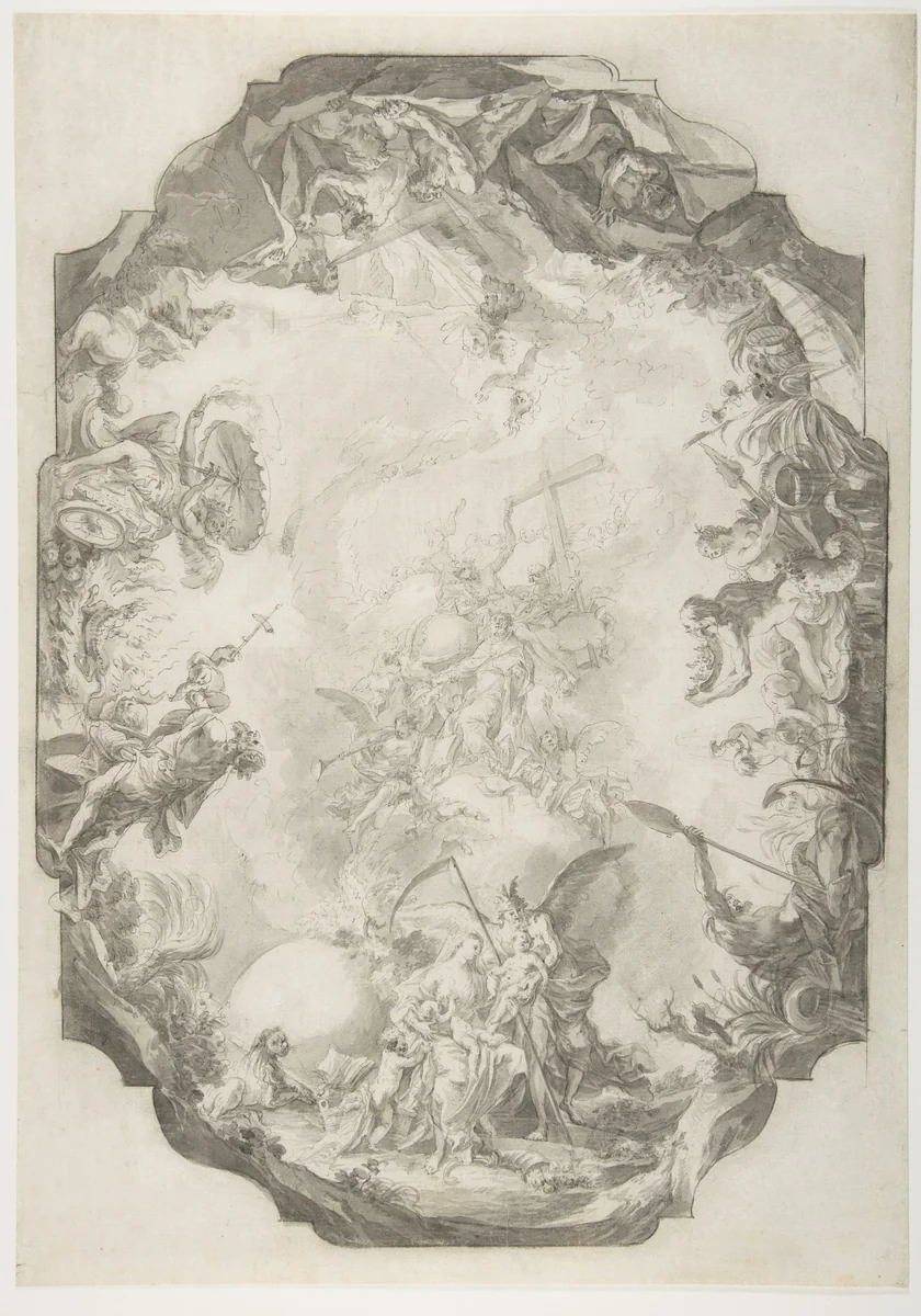 The Apotheosis of a Saint, Project for a Ceiling by Johann Anwander, drawing, 1700-1799
