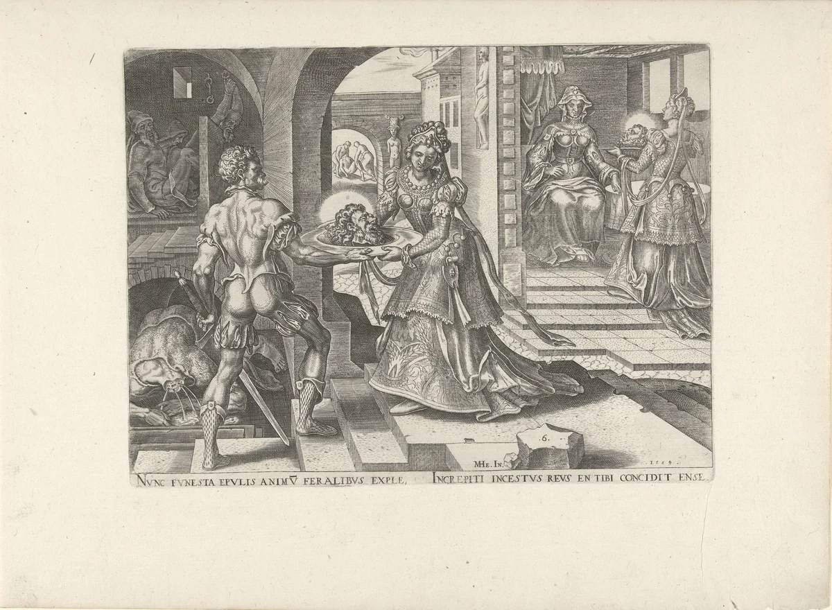 Salome ontvangt het hoofd van Johannes de Doper by Philips Galle, print, 1564