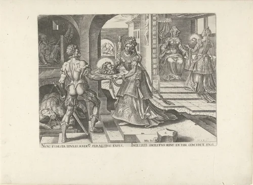 Salome ontvangt het hoofd van Johannes de Doper by Philips Galle, print, 1564