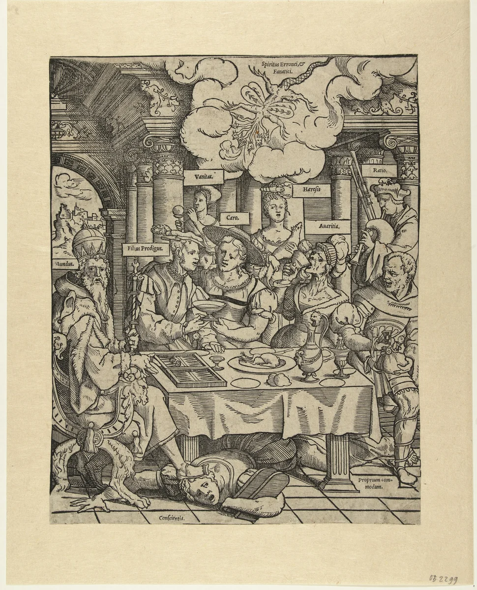 De verloren zoon verspilt zijn erfenis by Cornelis Anthonisz, print, 1535-1545