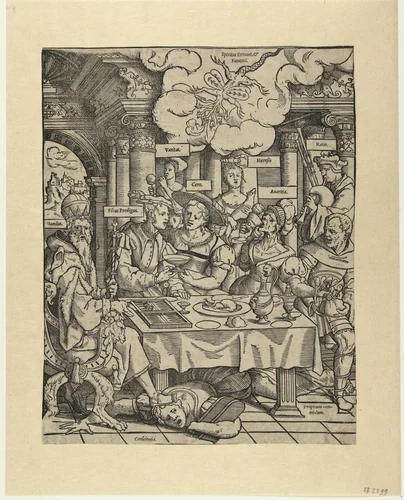 De verloren zoon verspilt zijn erfenis by Cornelis Anthonisz, print, 1535-1545