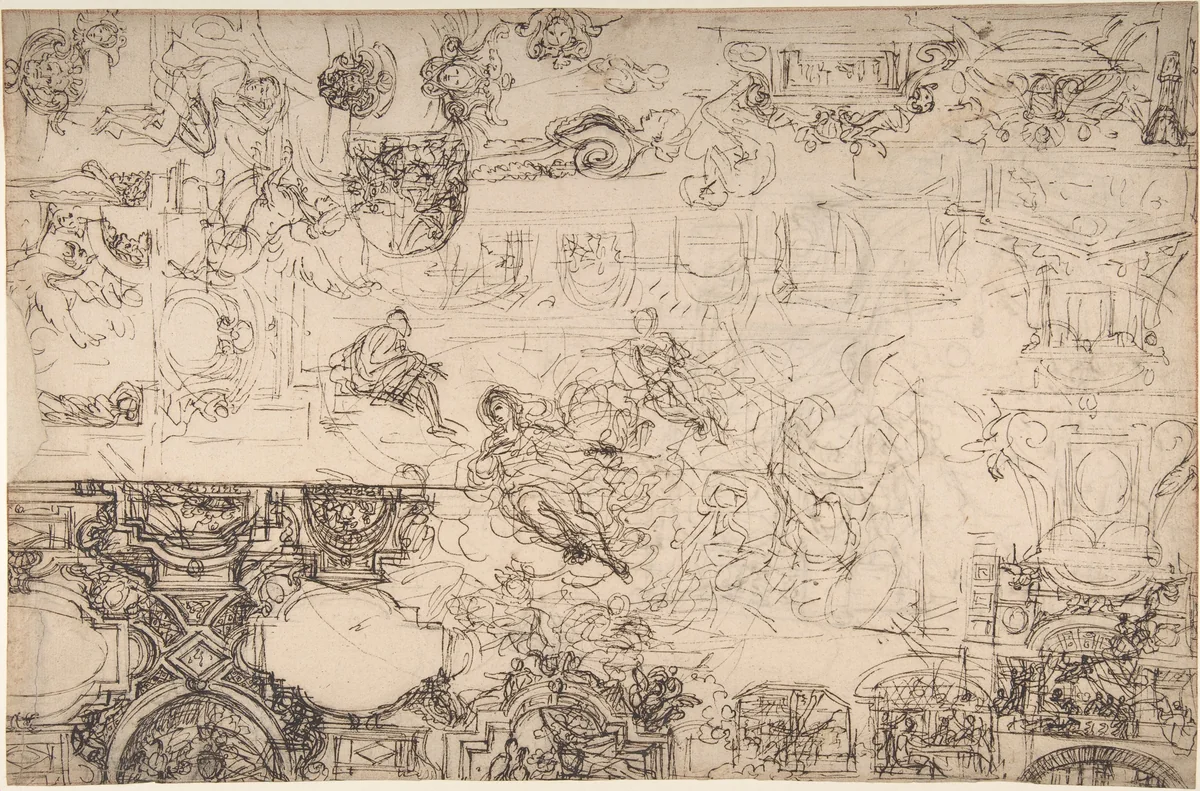 Studies for a Ceiling (recto and verso) by Michel Corneille, drawing, 1655-1665