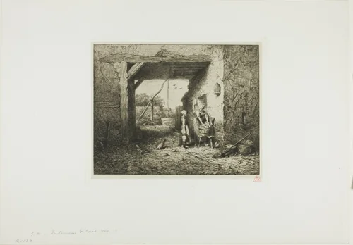 Courtyard Interior by Charles-Émile Jacque, print, 1849