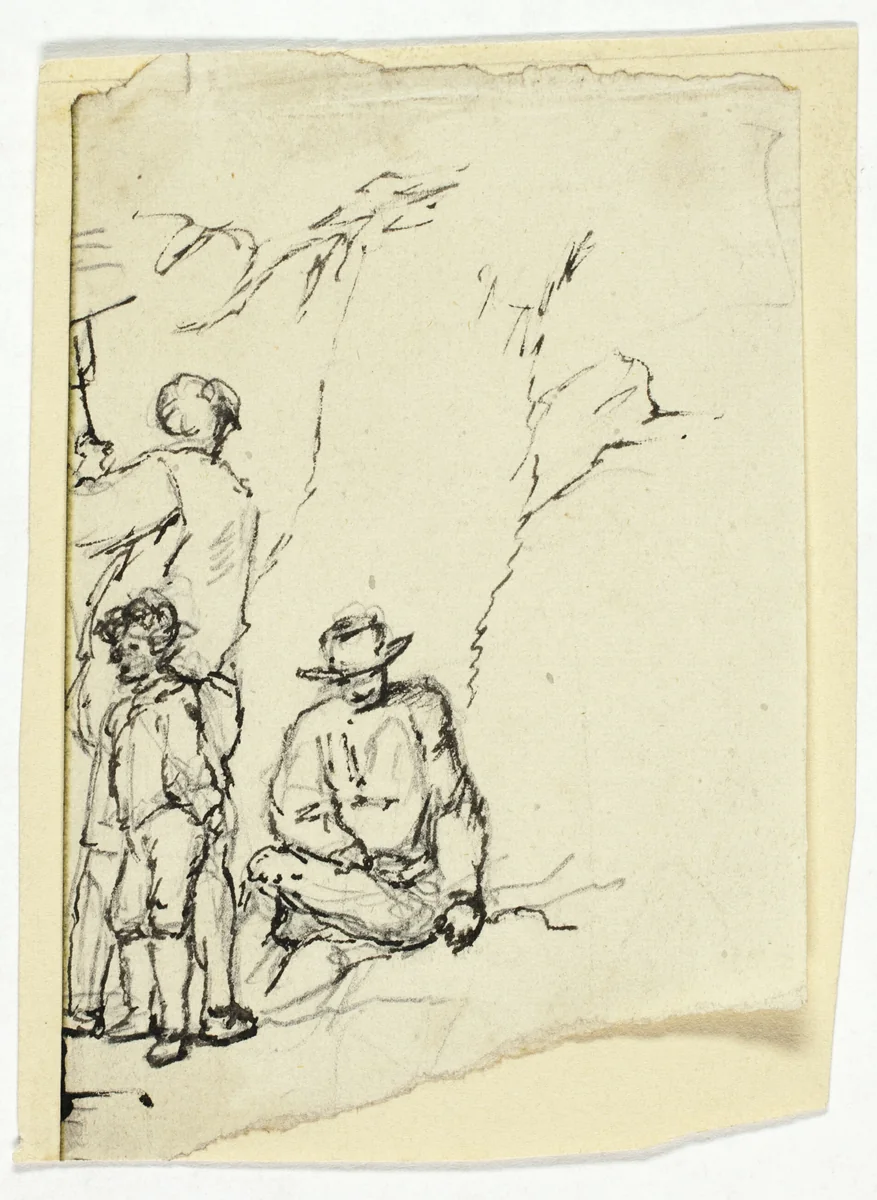 Two Men with Boy by William Henry Pyne, drawing, 1789-1843