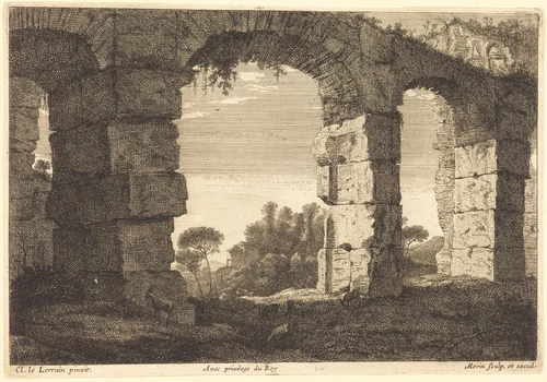 Ruins of an Aqueduct by Jean Morin; Claude Lorrain, print, 1600-1650