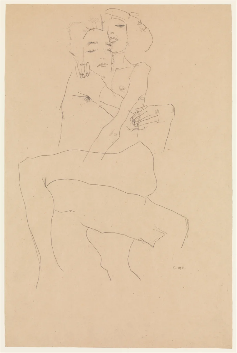 Couple Embracing by Egon Schiele, drawing, 1911