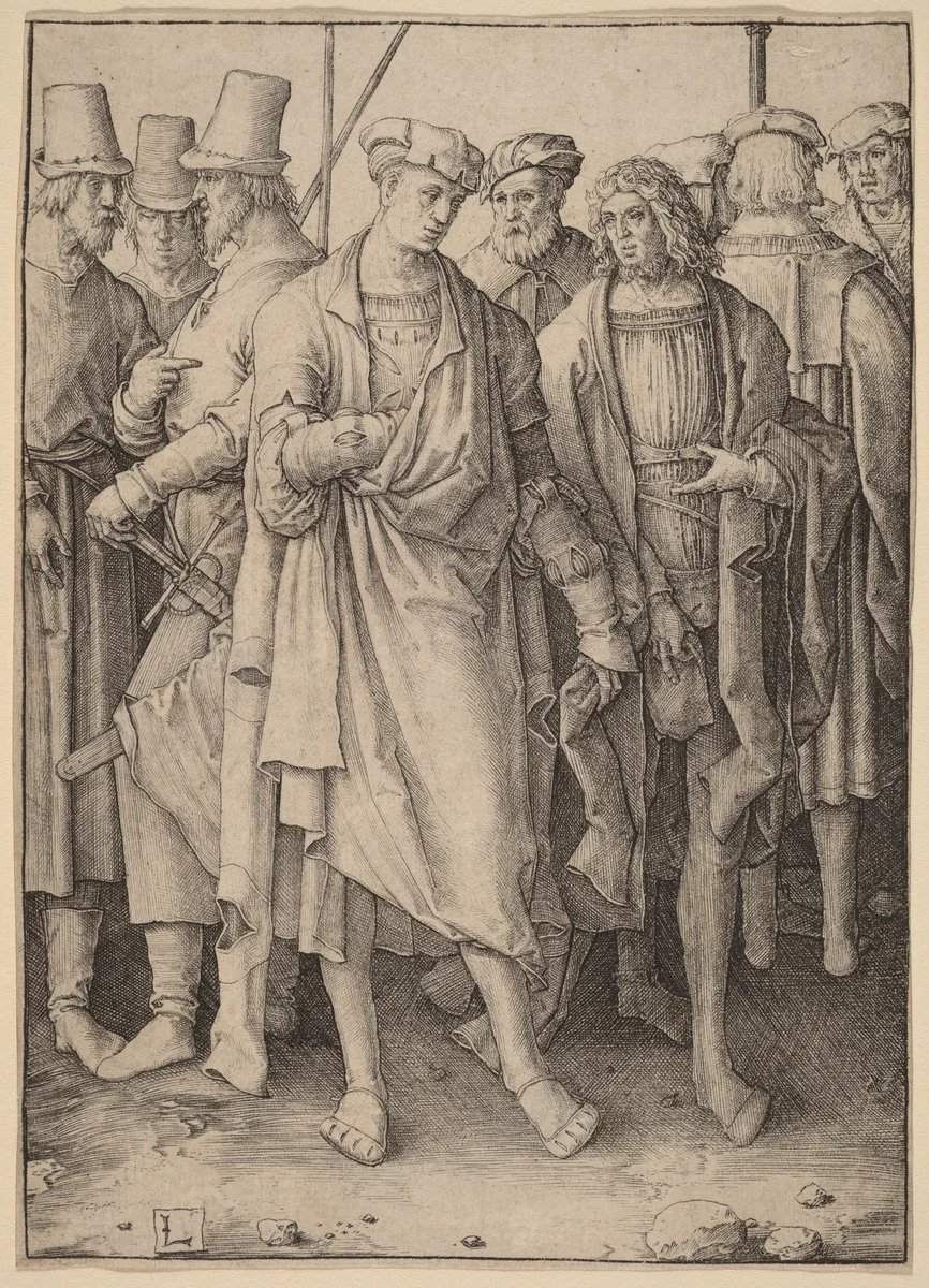 A Young Man with Eight Armed Men by Lucas van Leyden, print, 1510