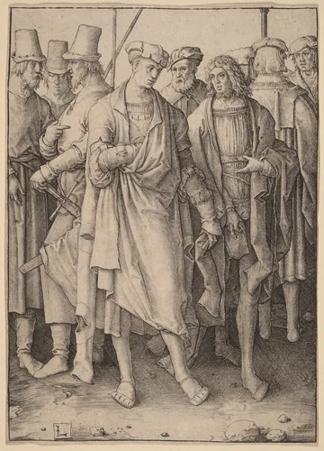 A Young Man with Eight Armed Men by Lucas van Leyden, print, 1510