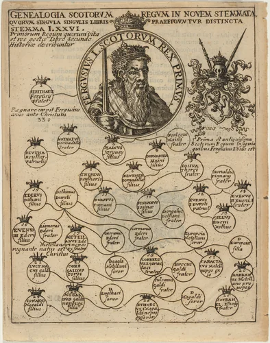 Fergus I of Scotland With Geneology by Unknown 19th Century, print, 1675
