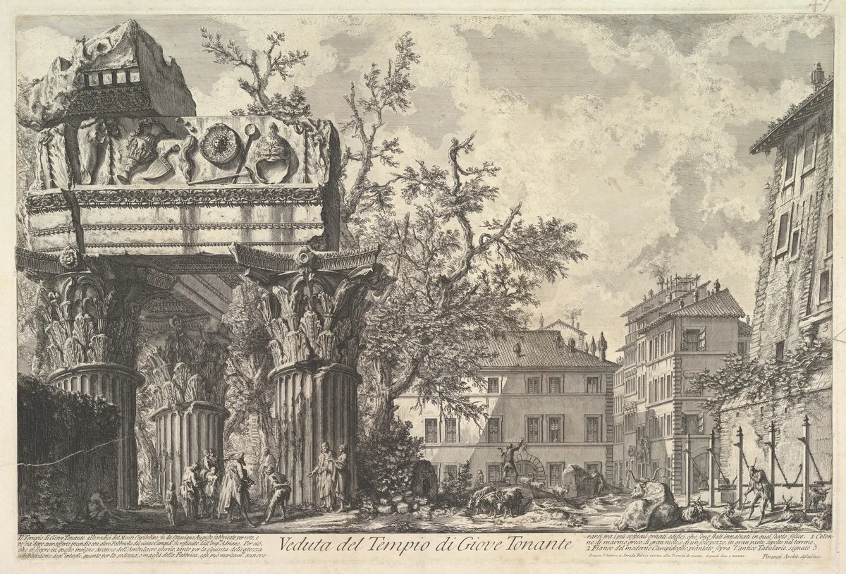 The Temple of Vespian (Veduta del Tempio di giove Tonante) by Giovanni Battista Piranesi, print, 1751-1761