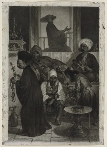 Café in Constantinople by Alexandre Bida, drawing, 1847