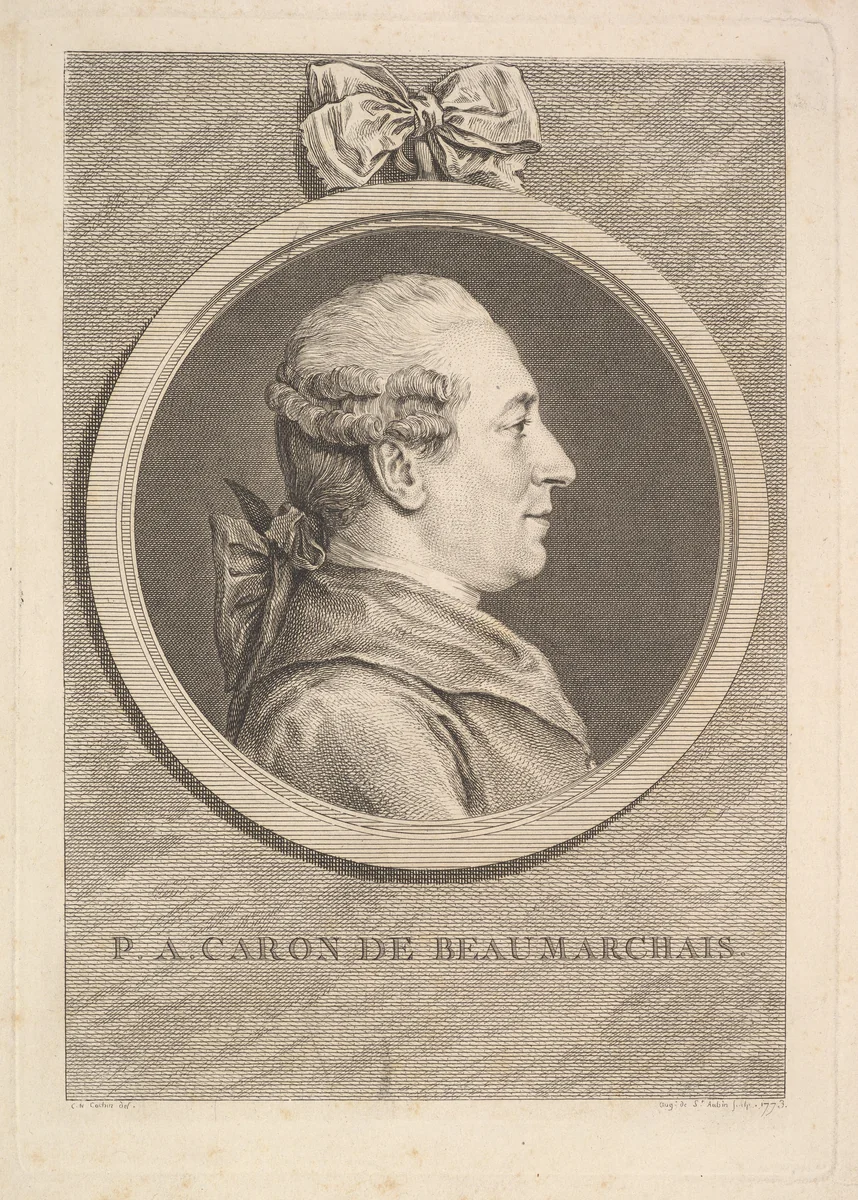 Portrait of P.A. Caron de Beaumarchais by Augustin de Saint-Aubin, print, 1773