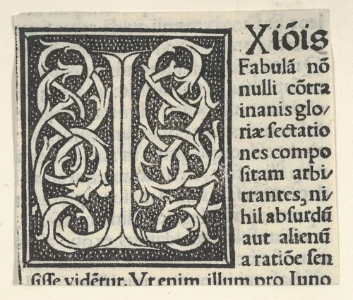 Initial letter I on patterned background by anonymous, print, 1520