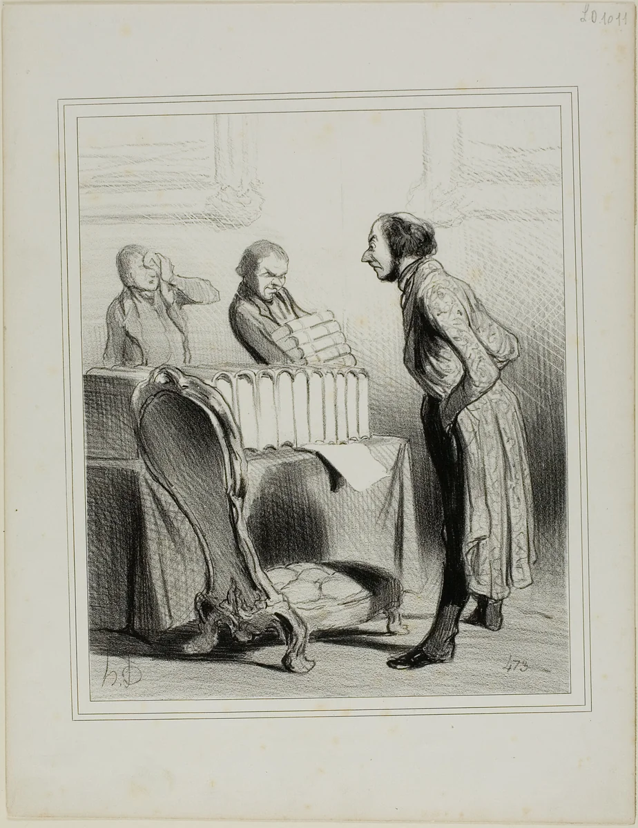 This is What Nowadays is Called a Light Work. “- My God, what's this!.... an encyclopaedia? “- No sir.... it is the novel 'the mysteries of Paris' that Madame bought at the bookshop of our Master. We will bring you the rest of the oeuvre as soon as it appears.,” plate 13 from Revue Caricaturale by Honoré-Victorin Daumier, print, 1843