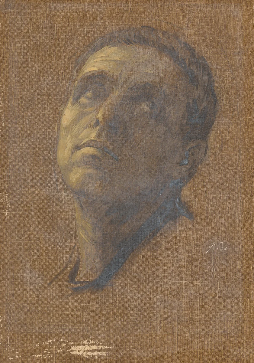 Head of a Man with Upturned Eyes by Alphonse Legros, painting, 1837-1911