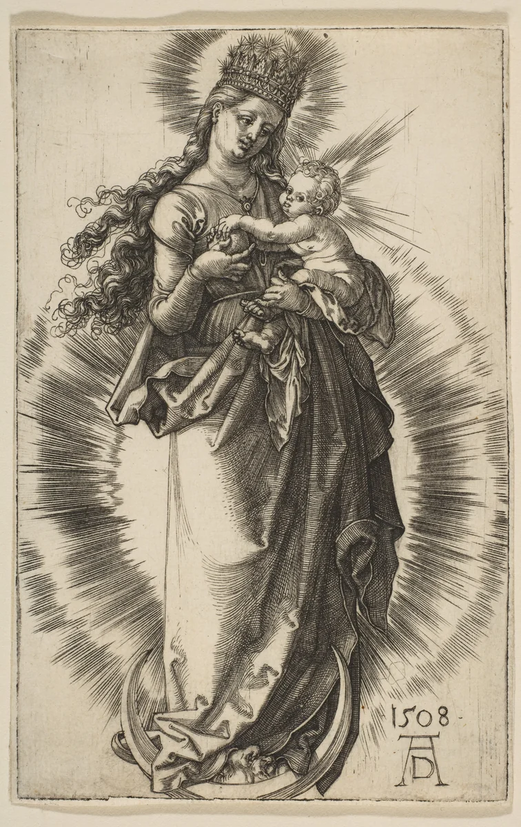 Virgin on a Crescent with a Starry Crown by Albrecht Dürer, print, 1508