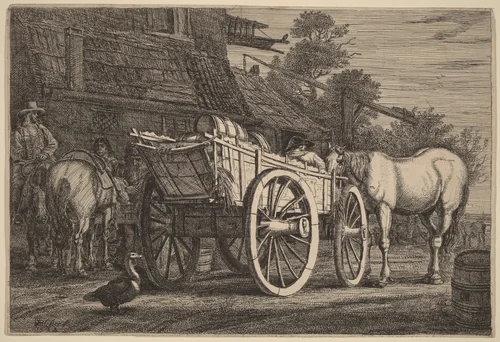 The Four-Wheeled Cart by Gerrit Claesz. Bleker, print, 1643