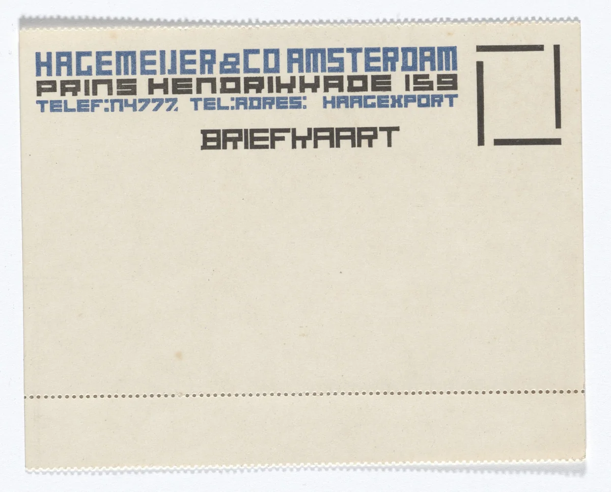 Hagemeijer & Co. stationery postcard by Theo van Doesburg, design, 1919