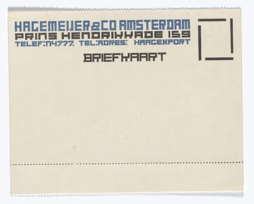 Hagemeijer & Co. stationery postcard by Theo van Doesburg, design, 1919