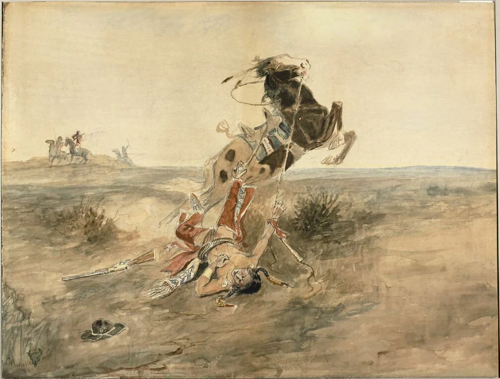 Fallen Indian Warrior by Charles Marion Russell, painting, 1881-1891