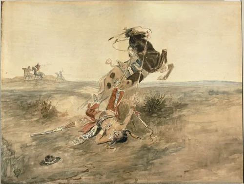 Fallen Indian Warrior by Charles Marion Russell, painting, 1881-1891