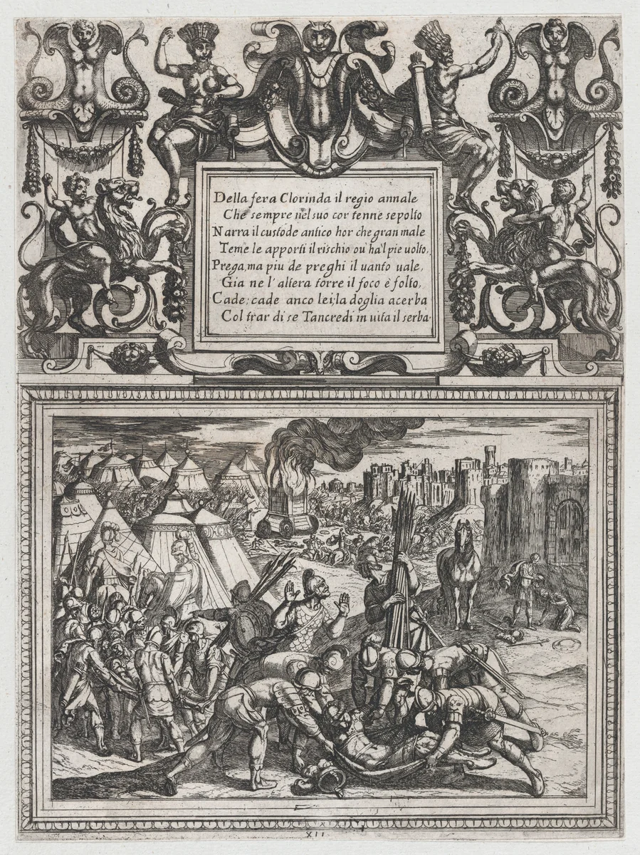 Plate 12: Illustration to Canto XII, from Torquato Tasso's "Gerusalemme liberata III" by Antonio Tempesta, print, 1585-1630