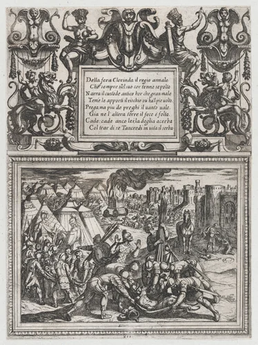 Plate 12: Illustration to Canto XII, from Torquato Tasso's "Gerusalemme liberata III" by Antonio Tempesta, print, 1585-1630