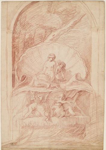 Rocaille Fountain with Venus, Amorini, and Swans by Edme Bouchardon, drawing, 1730-1740