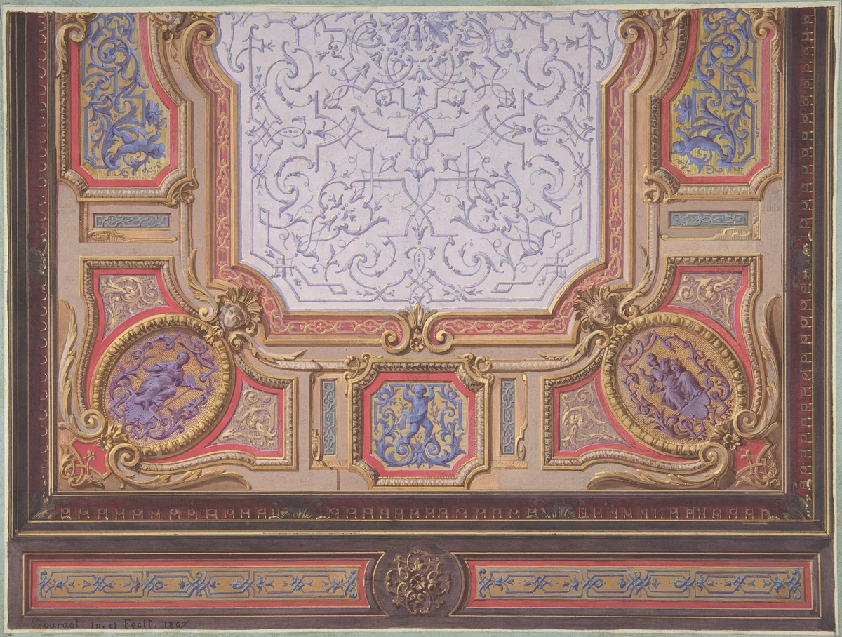 Design for Ceiling of Grand Salon, Hôtel Hope by Jules-Edmond-Charles Lachaise, drawing, 1867