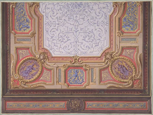 Design for Ceiling of Grand Salon, Hôtel Hope by Jules-Edmond-Charles Lachaise, drawing, 1867