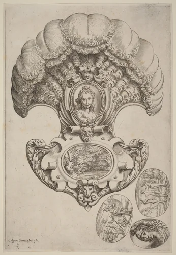 A Headpiece in the Form of a Fan by Agostino Carracci, print, 1589-1595