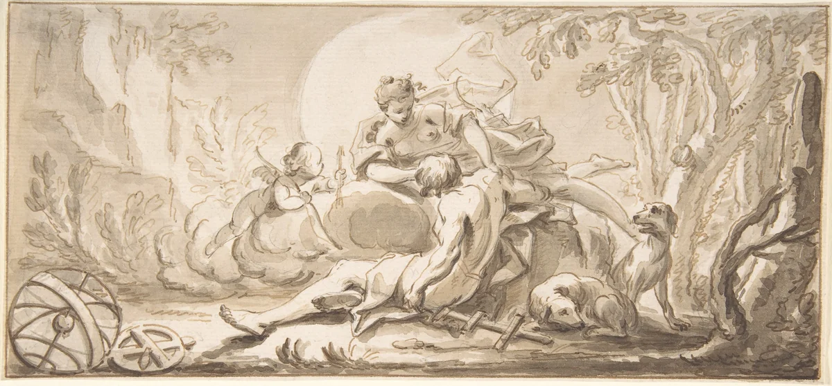 Diana and Endymion by Johann Heinrich Keller, drawing, 1700-1765