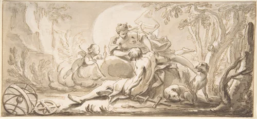 Diana and Endymion by Johann Heinrich Keller, drawing, 1700-1765