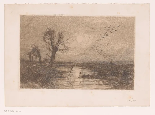 Moeras met vier wilgen by Jules Guiette, print, 1862-1901