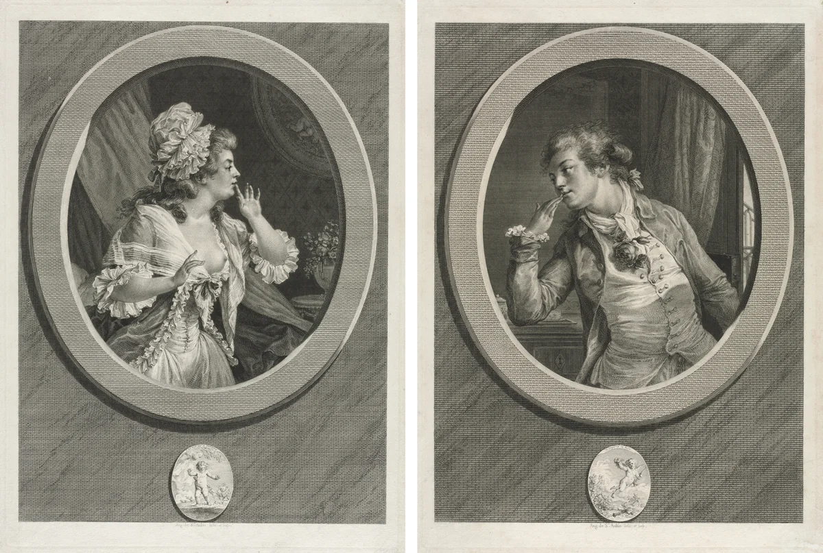 At Least Be Discreet and You May Count on Me (pair) by Augustin de Saint-Aubin, print, 1789