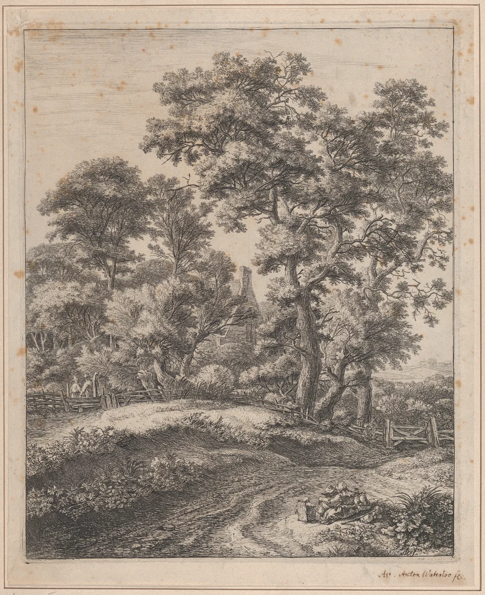 A Mother and Children Resting by Anthonie Waterloo, print, 1620-1690