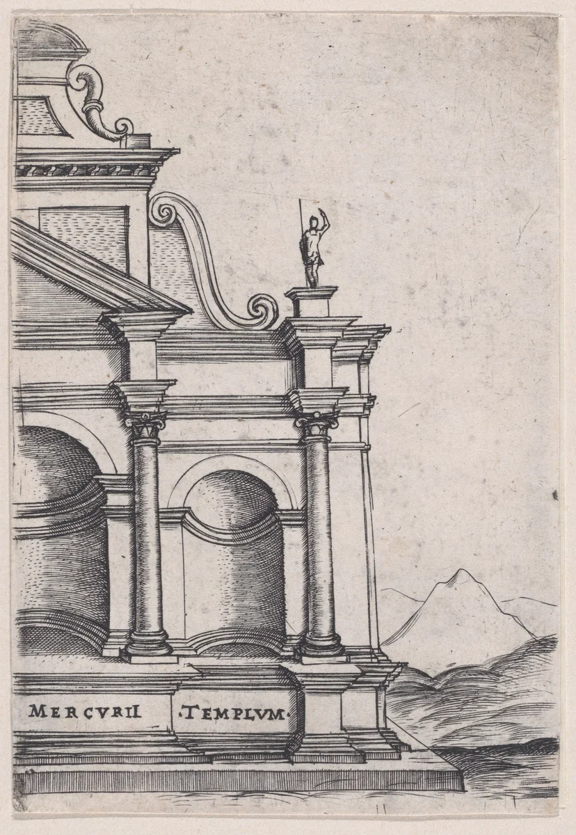 Mercurii Templum, from "Views of Ancient Roman Temples and Arches" by anonymous, print, 1535-1540