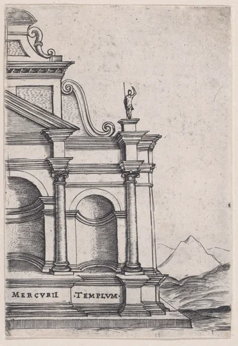 Mercurii Templum, from "Views of Ancient Roman Temples and Arches" by anonymous, print, 1535-1540