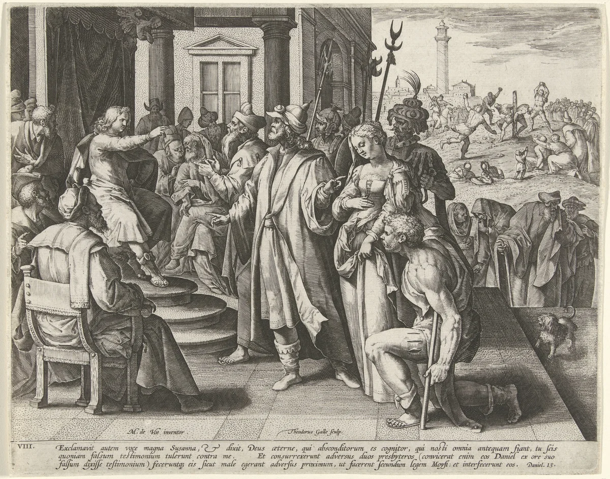 Susanna en de ouderlingen: het achtste Gebod by Unknown, print, 1585-1589