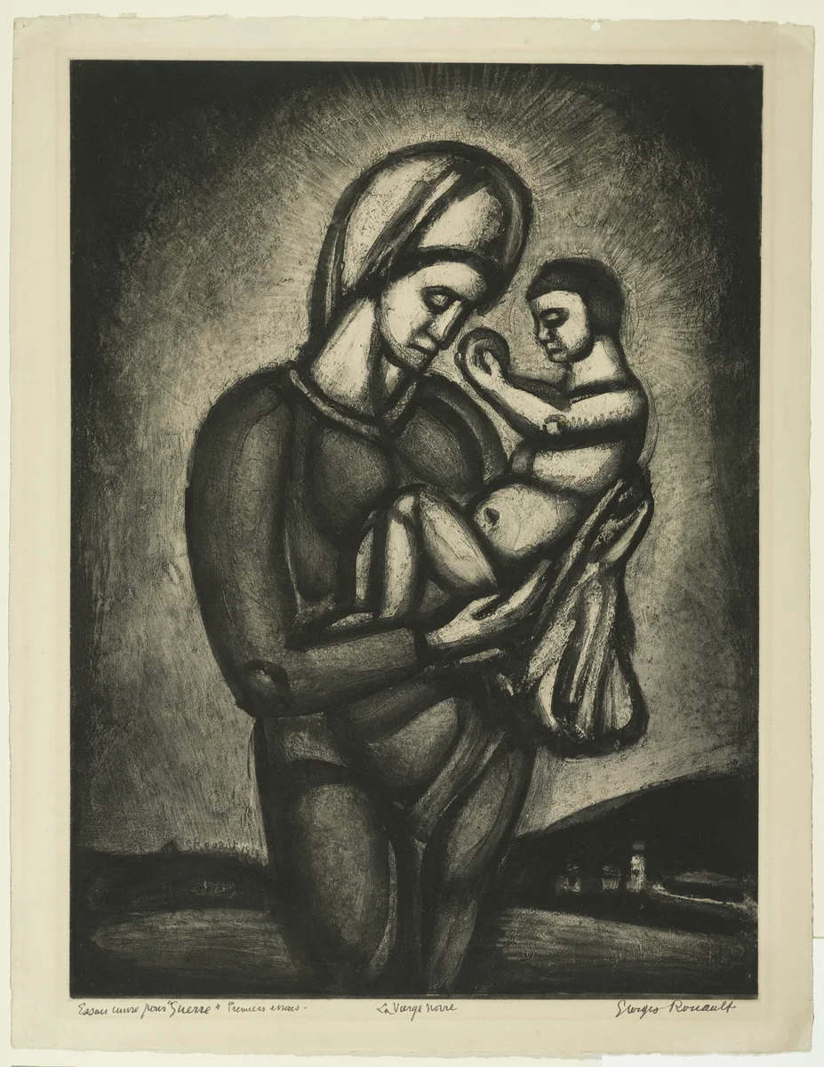 Trial proof for In These Dark Times Of Vainglory And Unbelief, Our Lady of Land's End Keeps Vigil, plate LVI from Miserere by Georges Rouault, print, 1927